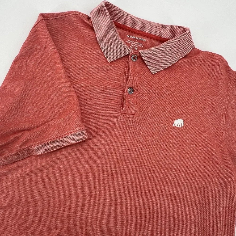 Mens Banana Republic Coral Orange Pique polo Shirt Elephant Logo sz XL